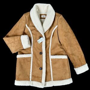 NEW Marine Layer‎ Womens Large Penny Lane Coat Chestnut Sherpa Shearling $228